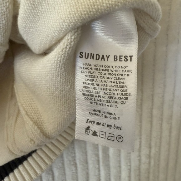 Aritzia Sunday Best Winston Sweater Vest White & Navy Sz Large Merino Wool Blend - Picture 7 of 10